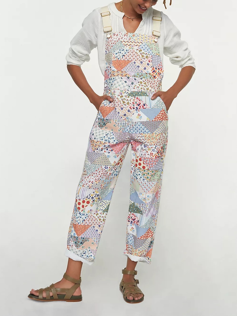 Anthropologie Carleen Floral Patchwork Denim Overalls - 100% Cotton